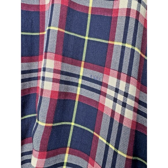 I Joah Womens Medium Oversized Plaid Ruffle Tunic Top Blue Red Poncho Boho Rayon - Picture 11 of 11